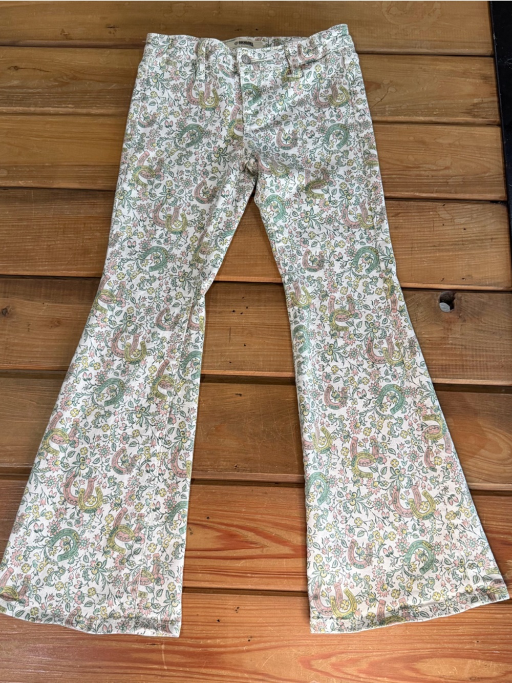 Girls Wrangler Floral Horseshoe Print Flare Jeans Size 10 Western Boho - Picture 5 of 13
